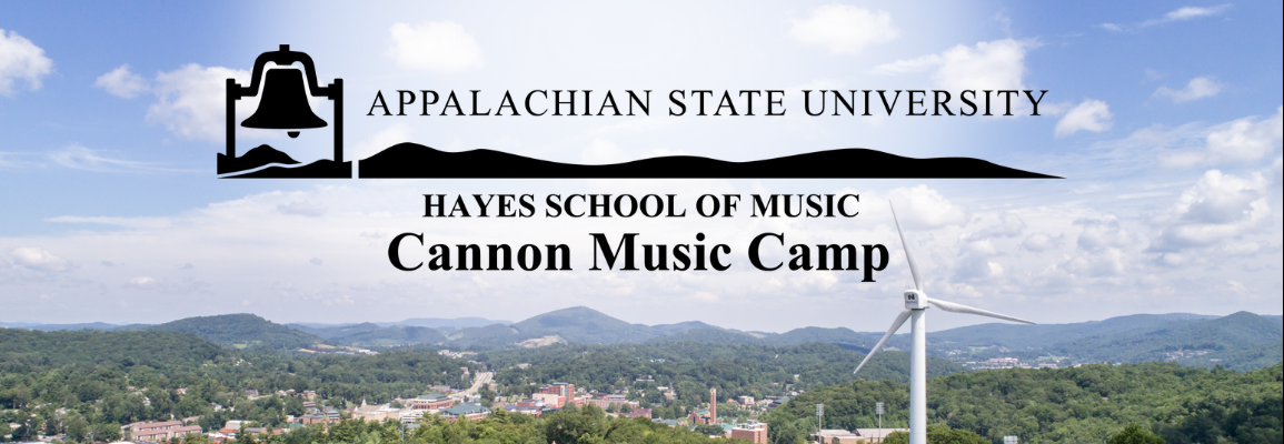 Cannon Music Camp logo and mountains