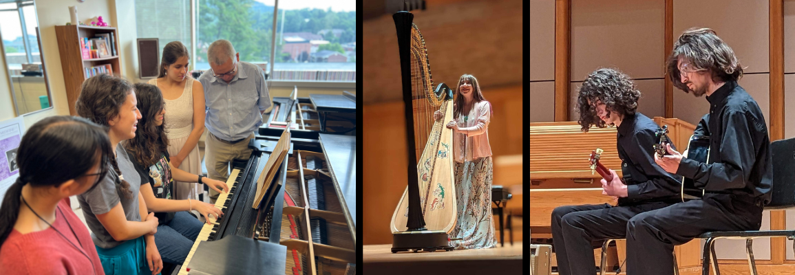 Piano, harp, and guitar at Cannon Music Camp